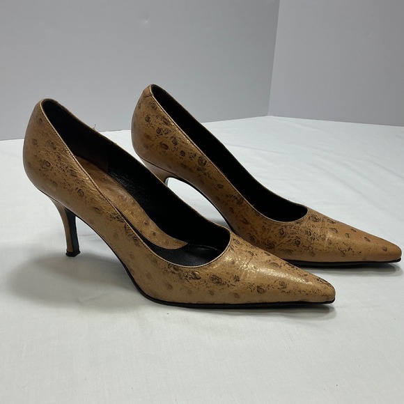 Via Spiga Pointed Toe Heels Bronze Leather Pumps Classic Shoes 7.5M - Picture 3 of 15